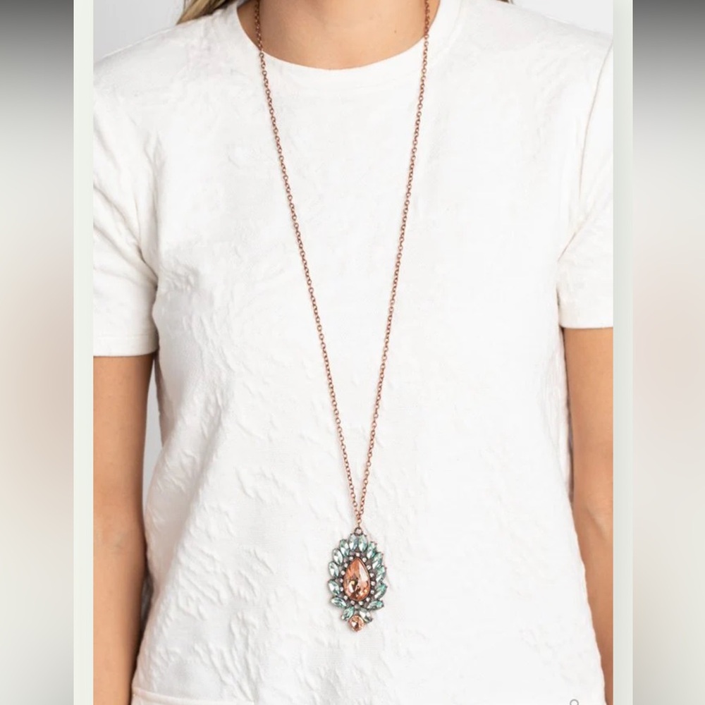 💎🧡💎 “OVER THE TEARDROP” COPPER NECKLACE ~ PAPARAZZI❗️ ADJUSTABLE❗️ 💎🧡💎 - Picture 2 of 5